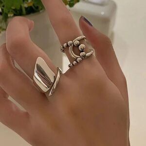 #32 TWO Retro 925 Sterling Silver Geometric Statement Rings